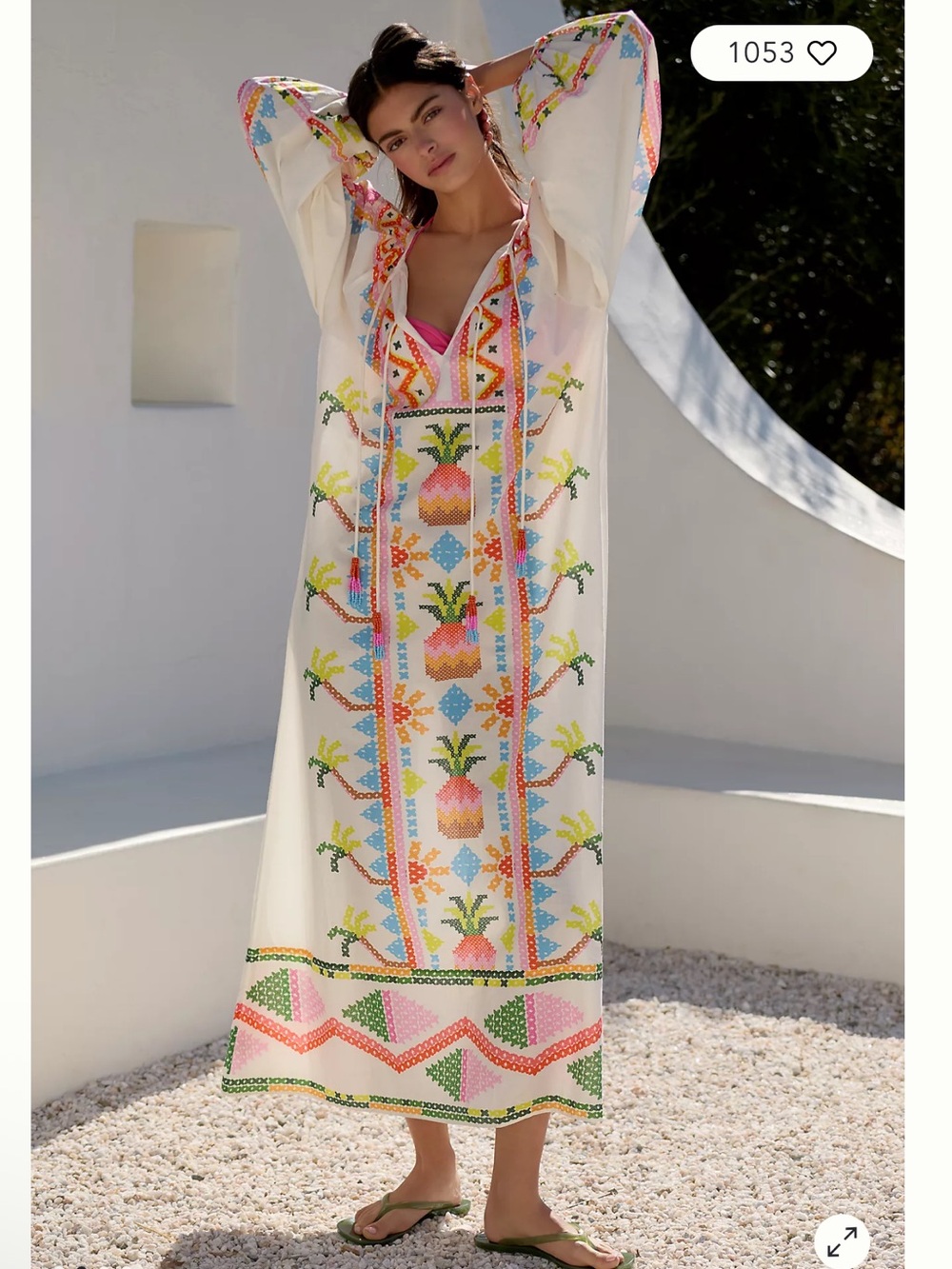 Farm Rio x Anthropologie Embroidered Floral Maxi Dress Caftan